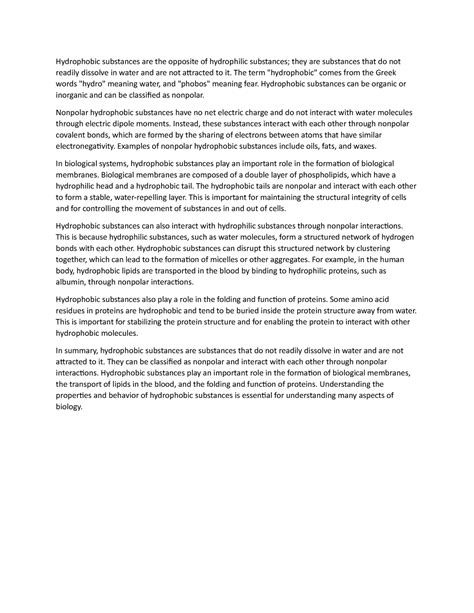 Bio Notes - Hydrophobic Substances - Hydrophobic substances are the ...