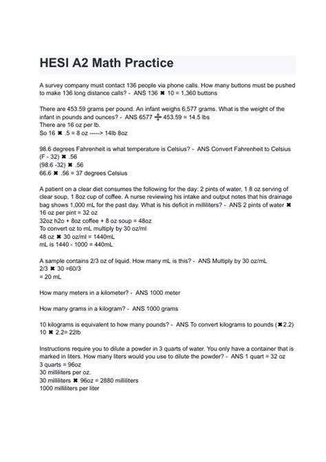 HESI A2 Math Practice Exam Questions and Answers 2024/2025( A+ GRADED ...