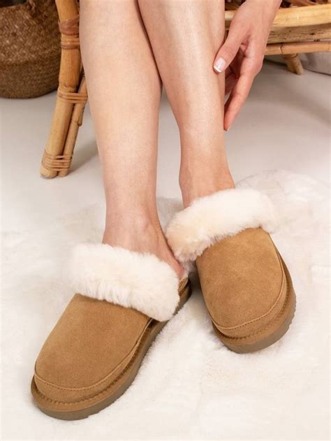Pretty You London Hallie Sheepskin Mule Slippers, Chestnut