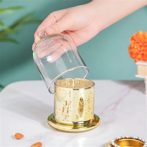 Bell Jar Glass Candle Holder Gold