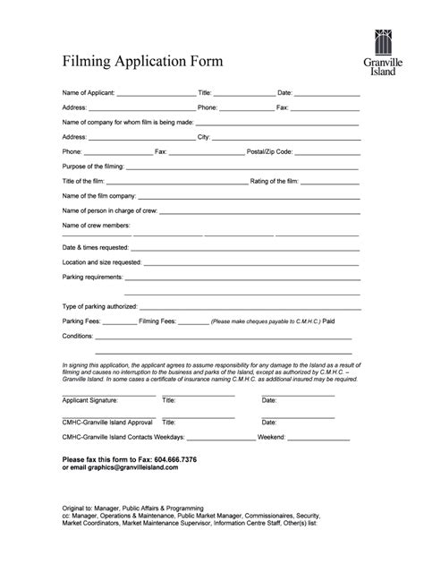 Fillable Online Filming Application - Granville Island Fax Email Print ...