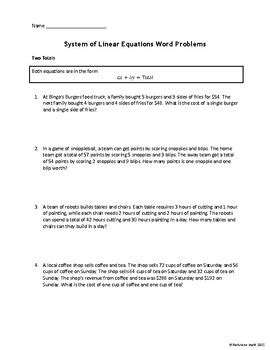 Systems of Linear Equations Word Problems 的图像结果