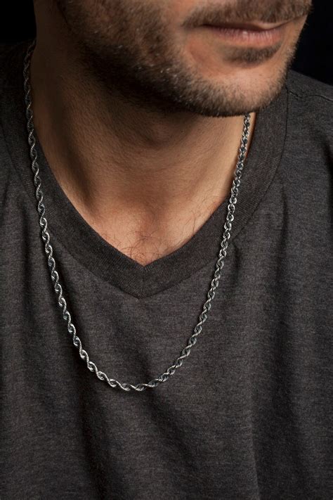 Mens Silver Rope Chain Necklace, Mens Sterling Silver Chain, Mens Rope ...