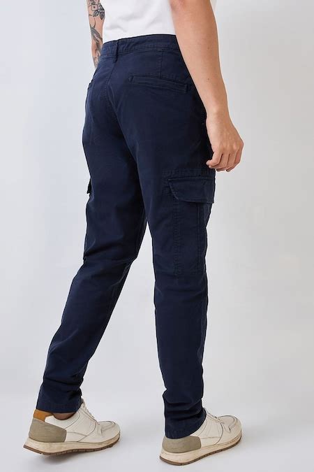 Navy Solid Full Length Casual Men Relaxed Fit Cargo Trousers - Selling ...