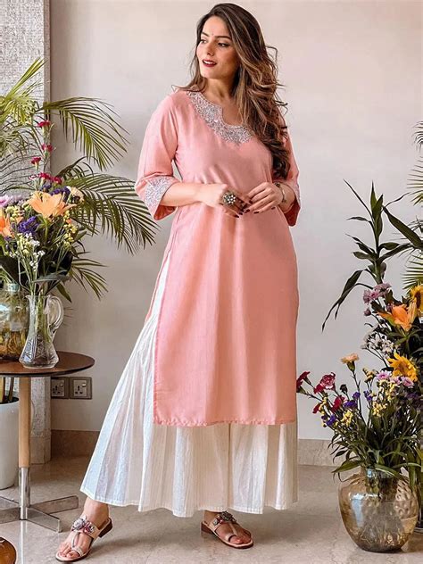 Buy Pink Yoke Design Chanderi Silk Kurta Online at Rs.719 | Libas