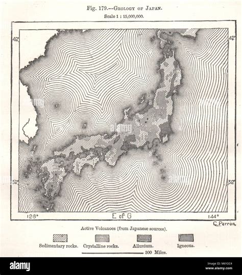 Geology of Japan. Sketch map 1885 old antique vintage plan chart Stock Photo - Alamy