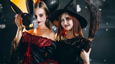 Download wallpaper Smile, Witch, Two, Bunny, Studio, Girls in Halloween ...