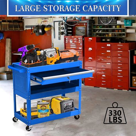Buy 3 Tier Tool Cart on Wheels with Lockable Drawer, Heavy Duty Rolling ...