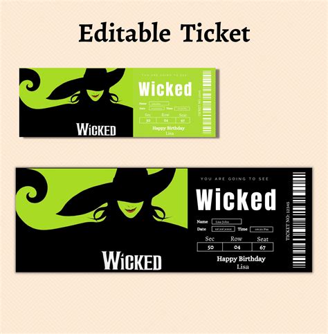 Editable Wicked Musical Surprise Reveal Tickets, Wicked Musical Gift ...