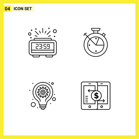 conjunto de 4 iconos de interfaz de usuario modernos símbolos signos para reloj idea tiempo ...