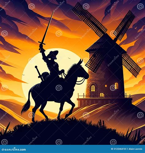 Don Quixote Fighting Windmill Stock Illustration - Illustration of ages ...