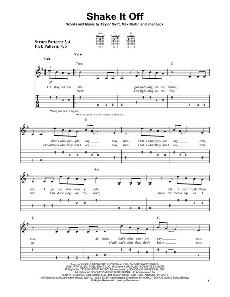 Shake It Off by Taylor Swift Sheet Music for Easy Guitar Tab at Sheet ...