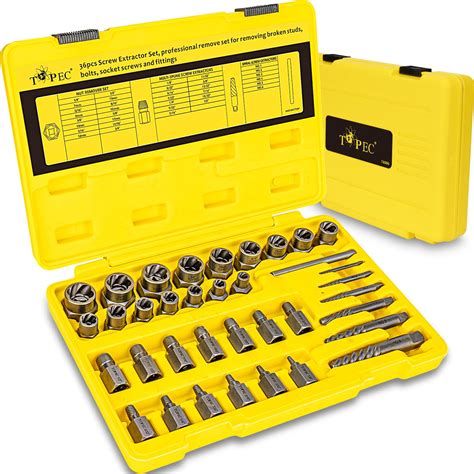 Topec 36Pcs Broken Bolt Extractor Kit, Easy Out Screw Extractor Set ...