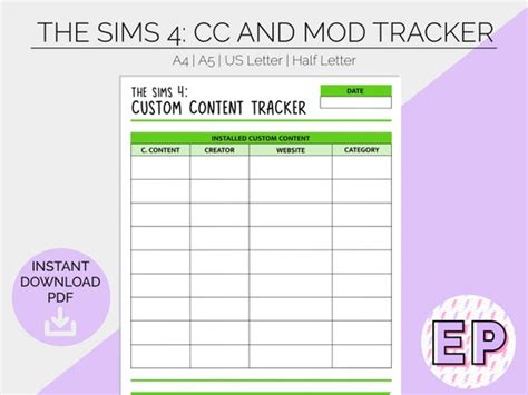 The Sims 4 CC & Mod Tracker Printable Planner Pages Hobby - Etsy India