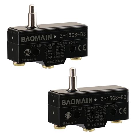 Baomain RZ-15GS-B3 General Purpose Basic Switch, Slim Spring Plunger ...