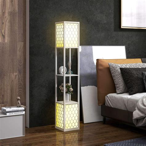 Modern Floor Lamp with Shelves - Pull Chain, Black & White