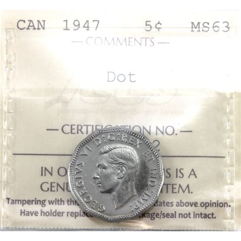 5-cent 1947 Dot ICCS MS63