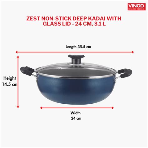 Buy VINOD Zest Aluminium Non-Stick Kadai with Glass Lid - 3.1L from ...