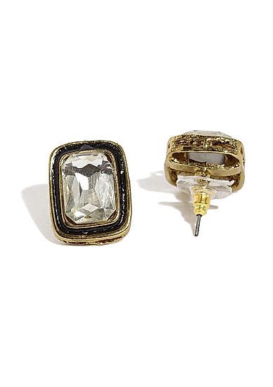 Gold-Toned Black Oversized Stud Earrings