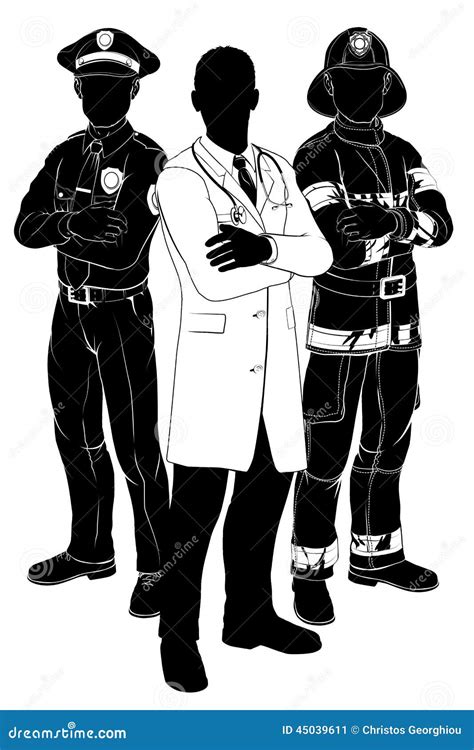 Emergency Services Team Silhouettes Stock Vector - Illustration of officer, fire: 45039611