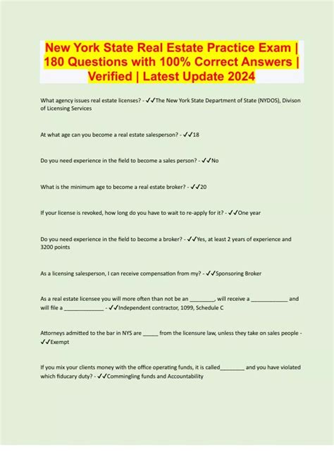 New York State Real Estate Practice Exam | 180 Questions with 100% ...