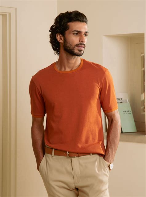 Buy Amber Persona Crew | Casual Rust Cotton T-Shirt for Men Online ...