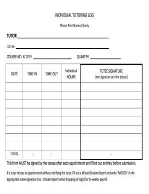 Tutoring Log - Fill Online, Printable, Fillable, Blank | pdfFiller
