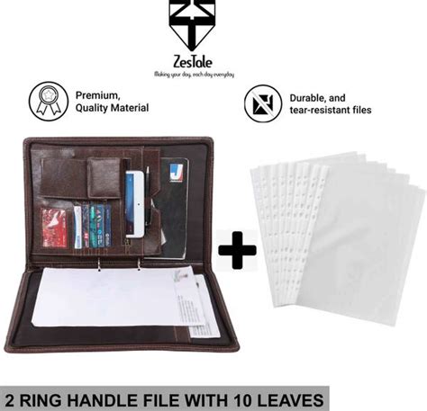 ZesTale Premium Leatherette 2- Ring Handle Document File Folder ...