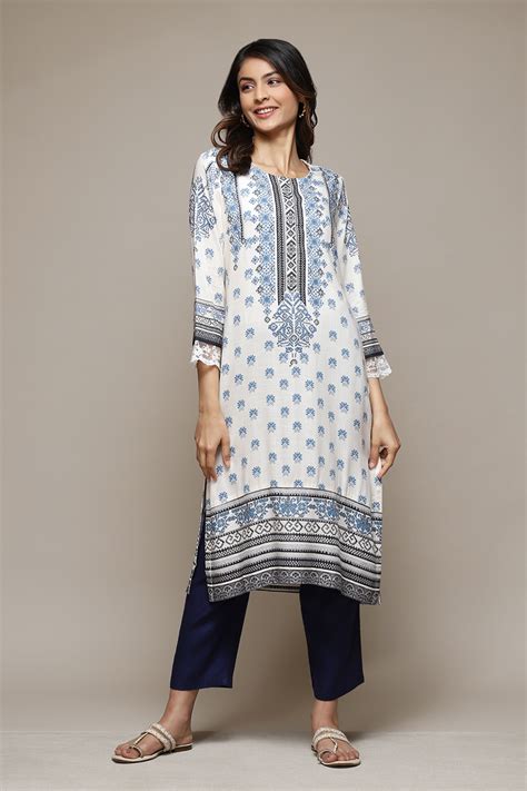 Blue Rayon Straight Printed Kurta