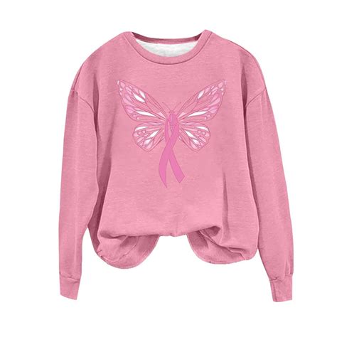 Olyvenn Breast Cancer Sweatshirts for Women Plus Size Pink Ribbon Butterfly Graphic Sweatshirt ...