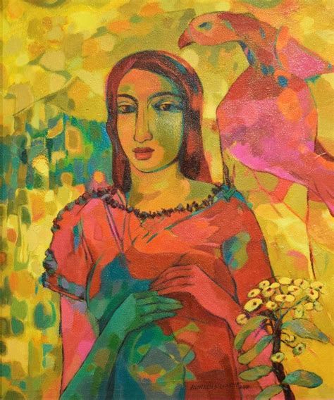 "Sandhy With Bird": Brown Acrylic Painting by Avinash Mokashe – ArtZolo.com