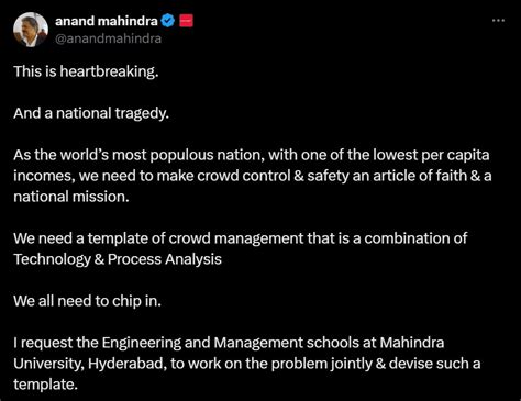 'We need a crowd management template': Anand Mahindra on stampede ...
