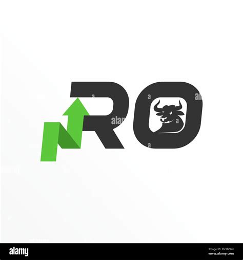 Letter or word RO sans serif font with arrow up and Bull head image ...