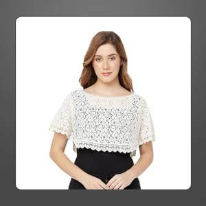 ESPRESSO Women's Cotton Blend Loose Fit Cropped Flower Lace Round Neck ...