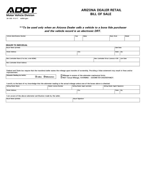 Arizona Bill of Sale Forms and Requirements for Registration