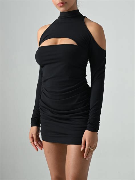Helen High Neck Cut Out Mini Dress in Black – OUTCAST