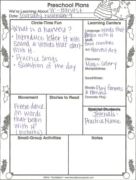 Lesson Plan For Kindergarten