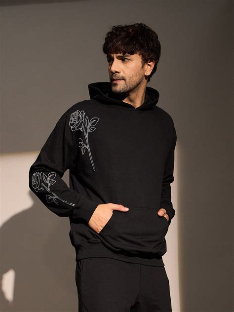 Black Rose Embroidered Oversized Hoodie | Buy Mens Sweatshirt | Fugazee ...