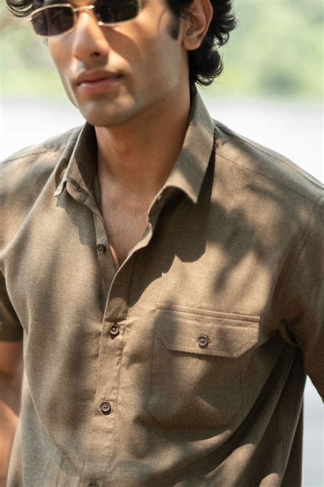 Egyptian Cotton Short Sleeve Shirt for Men Olive Green