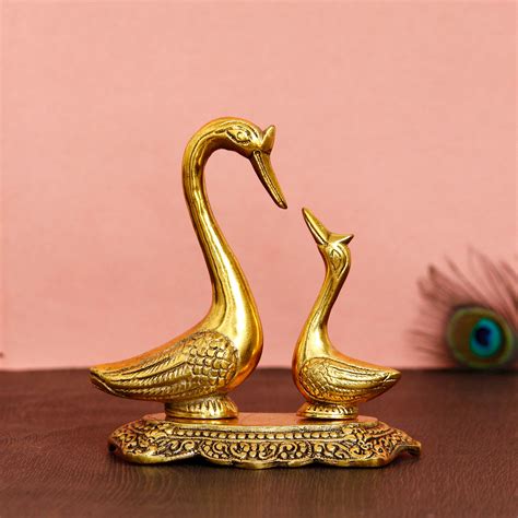Loving Golden Swan Couple 6Inch Decorative Metal Figurine - eCraftIndia ...