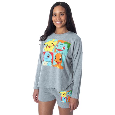 Pokemon Women's Starter Squares 2 Piece Loungewear Pajama Set LS Shirt ...