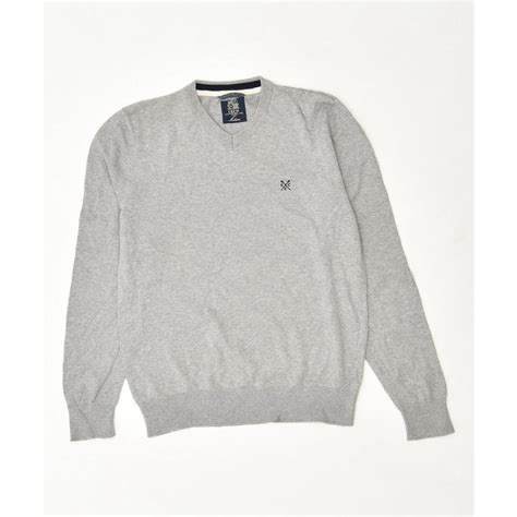 CREW CLOTHING Mens V-Neck Jumper Sweater Medium Grey... - Depop