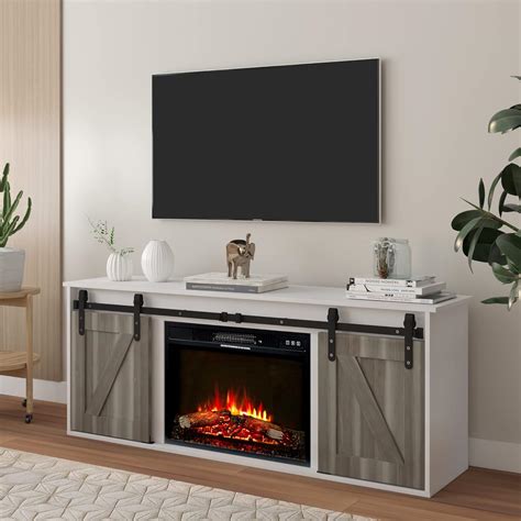 Buy CLIKUUTORY Antique White Fireplace TV Stand with Sliding Barn Doors ...