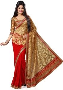 Buy Saree Swarg Self Design Bollywood Cotton Blend, Georgette Red ...
