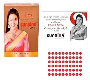 Sunaina New Gold Sticker Kumkum Forehead Red Round Pottu Bindis Velvet ...
