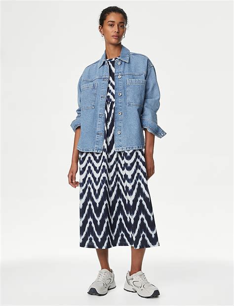 Buy Pure Cotton Geometric Midi Waisted Dress at Marks & Spencer