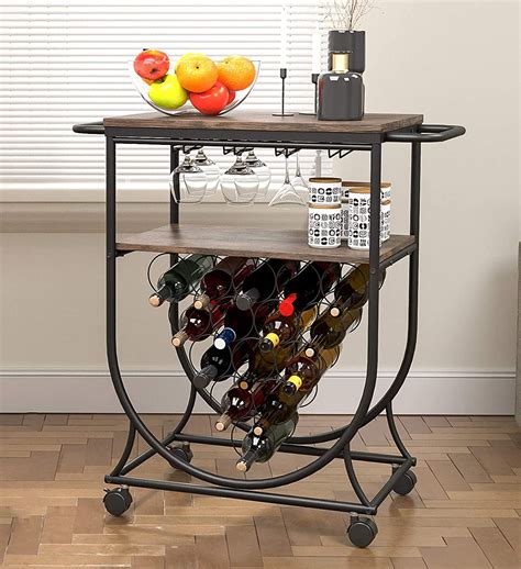 Buy LVB Bar Cart with Wine Rack, 2 Tier Kitchen Coffee Cart on Wheels ...