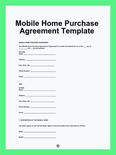 Mobile Home Purchase Agreement Template