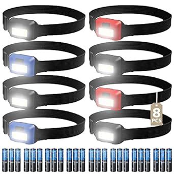 8 Pack Led Headlamp Flashlight for Adults and Kids, 1.1oz/31g COB Flood ...