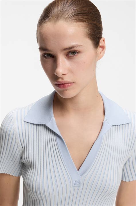 HUGO - Vanisé-rib dress with stacked logo - Light Blue
